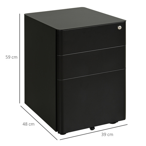 Vinsetto Lockable Cabinet, Rolling Filing Cabinet with 3 Drawers, Steel Office Drawer Unit for A4, Letter, Legal Sized Files