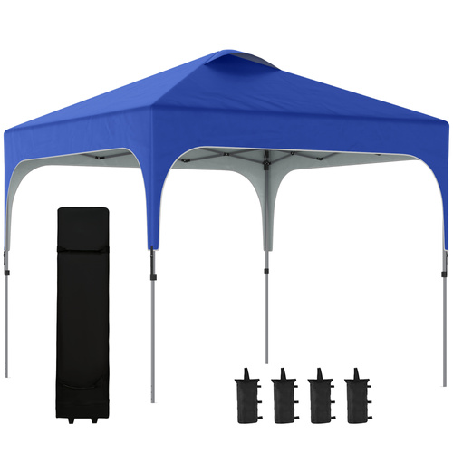 Outsunny 3 x 3(M) Pop Up Gazebo, UPF 50+ Foldable Canopy Tent with Wheeled Carrybag, 4 Leg Weight Bags, Height Adjustable Marquee Shelter 1 person easy setup for Outdoor Garden Patio Party, Blue