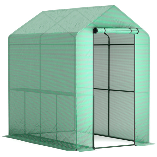 Outsunny 120 x 186cm Walk-In Greenhouse, with Shelves - Green