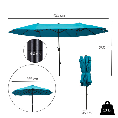Outsunny 4.6m Double Garden Parasol - Sky Blue