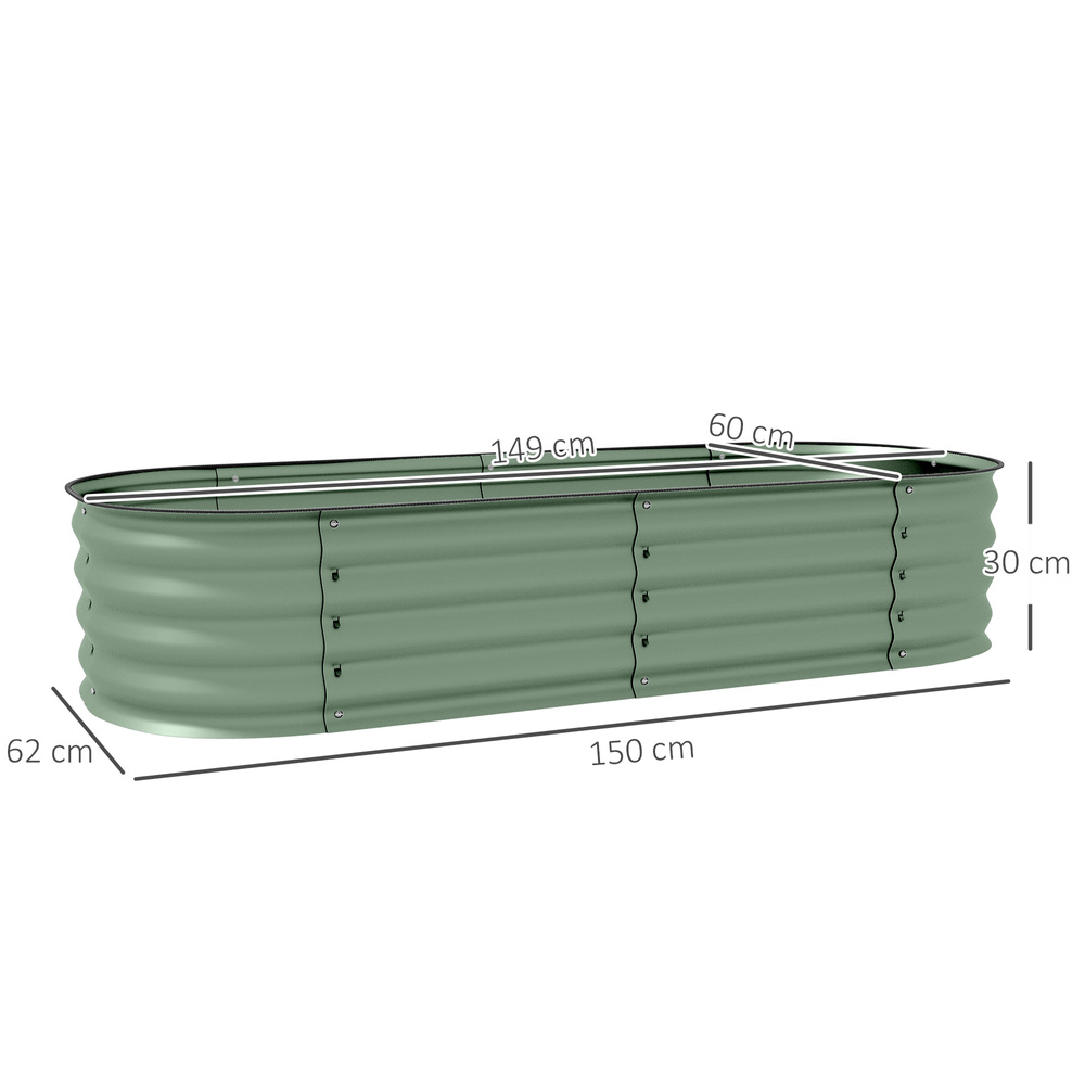 Outsunny Galvanised Raised Garden Bed, Metal Planter Box with Safety Edging, for Flowers, Herbs, Succulents, Pack of 2, Green