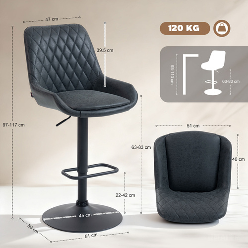 HOMCOM Set of Two Faux Leather Retro Bar Stools - Black