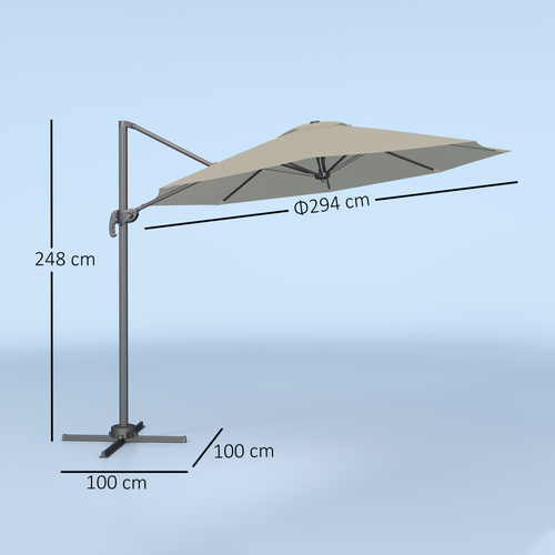 Outsunny 3 m Five-Angle Cantilever Parasol - Light Grey