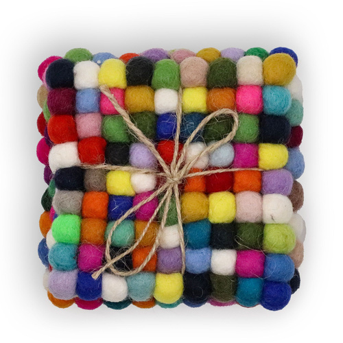 Felt Ball Square Coasters - Multi Grey colour (set of 4)