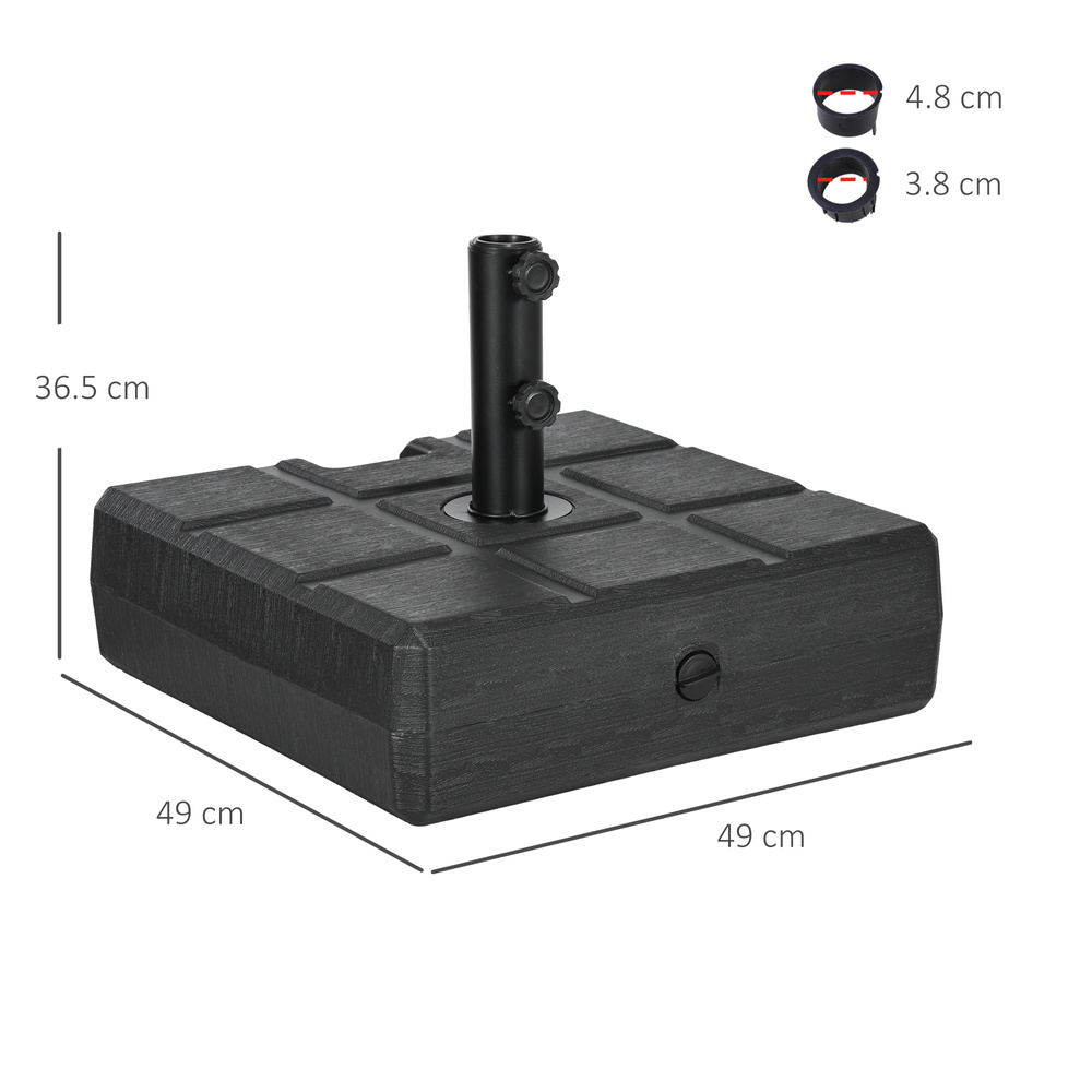 Outsunny 40kg Square Umbrella Parasol Base with Wood Effect, Plastic Umbrella Stand for Outdoor Patio Umbrella, Black