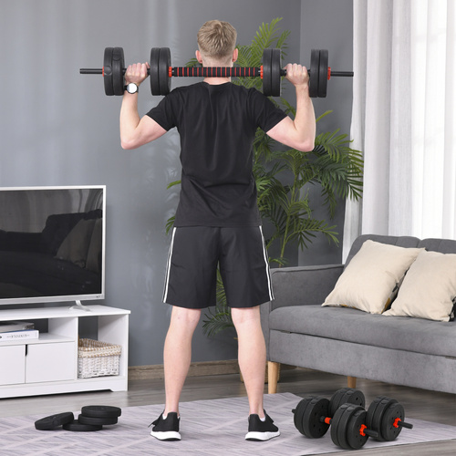 HOMCOM 25kg 2 IN 1 Adjustable Dumbbells Weight Set, Dumbbell Hand Weight Barbell for Body Fitness, Lifting Training for Home, Office, Gym, Black