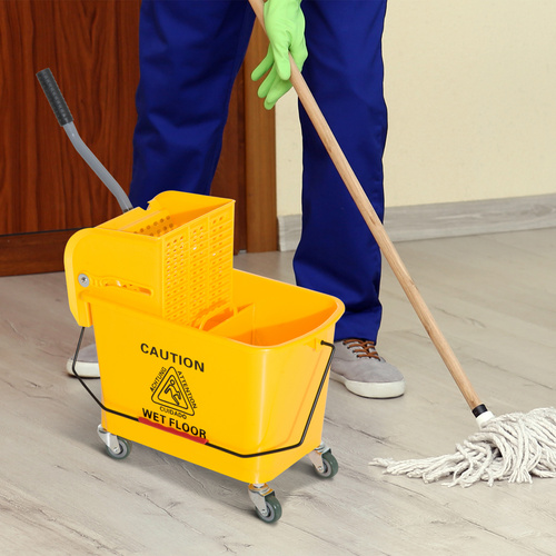 HOMCOM 20L Mop Bucket on Wheels, with Water Separation Panel - Yellow