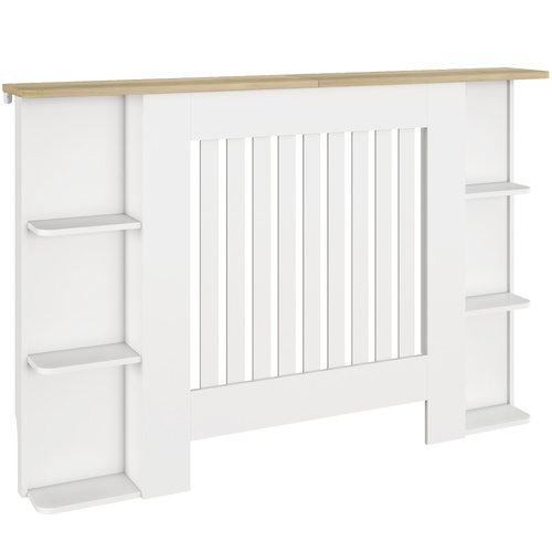 HOMCOM Radiator Cover with Open Storage Shelves, Vertical Slatted Cabinet Shelf Heater Cover for Living Room, Hallway, Medium, White (H: 83 / W: 124 / D: 19 cm)