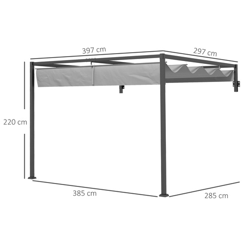 Outsunny 3 x 4m Lean To Steel Pergola, with Moving Fabric Canopy - Dark Grey
