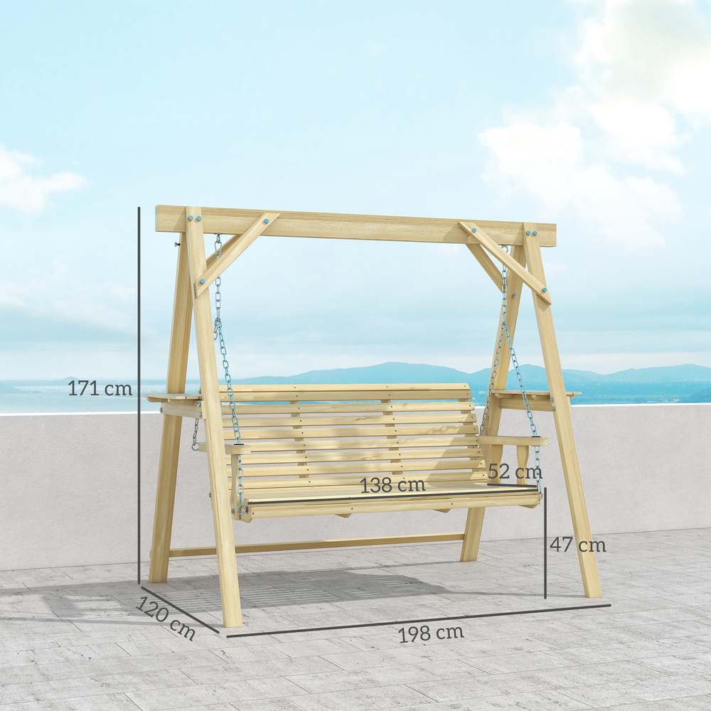 Outsunny Three-Seater Wooden Swing Bench