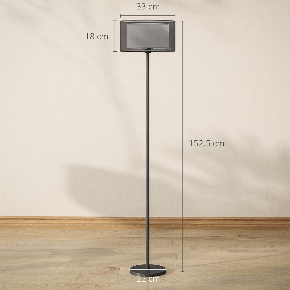 HOMCOM Floor Lamp for Living Room, Modern Standing Lamp with Double Layer Shade & Foot Switch, Minimalist Tall Pole Lampshade for Bedroom, Office, Black