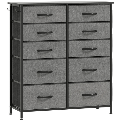 HOMCOM Chest of Ten Fabric Drawers - Charcoal Grey