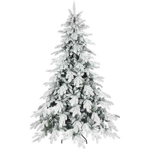 HOMCOM 7ft Super Flocked Christmas Tree - Green/White