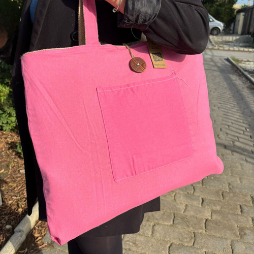 Jute & Cotton Reversible Big Bag - Pink