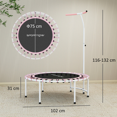 SPORTNOW 40" Fitness Trampoline, Mini Rebounder Trampoline for Adults with 5-Level Adjustable Handle, Indoor Exercise Bungee Rebounder, Max Load 100KG, Pink