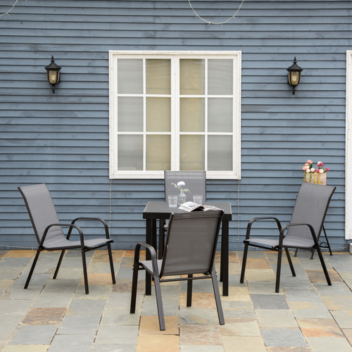 Outsunny Set of Four Stackable Mesh Seat Chairs - Dark Grey