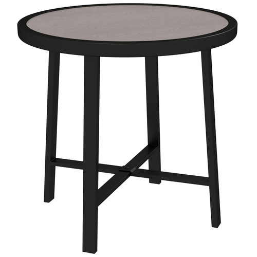 Outsunny Round Small Garden Table, 50.5cm Outdoor Side Table with SPC Tabletop, Metal Frame and Anti-slip Foot Pads for Garden, Balcony, Grey Wood Effect