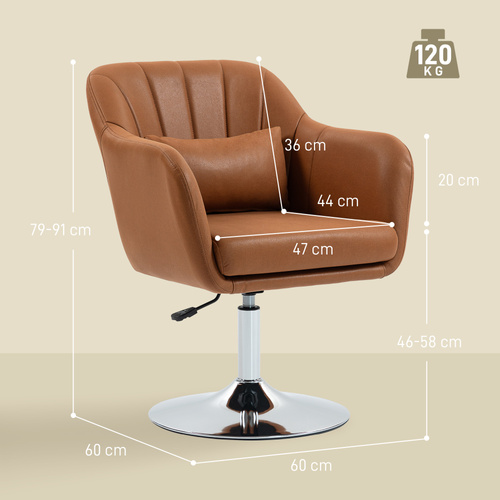 HOMCOM Swivel Microfibre Accent Chair for Living Room Contemporary Vanity Armchair with Adjustable Height Thick Cushion Lumbar Support Armrest for Bedroom Office Brown