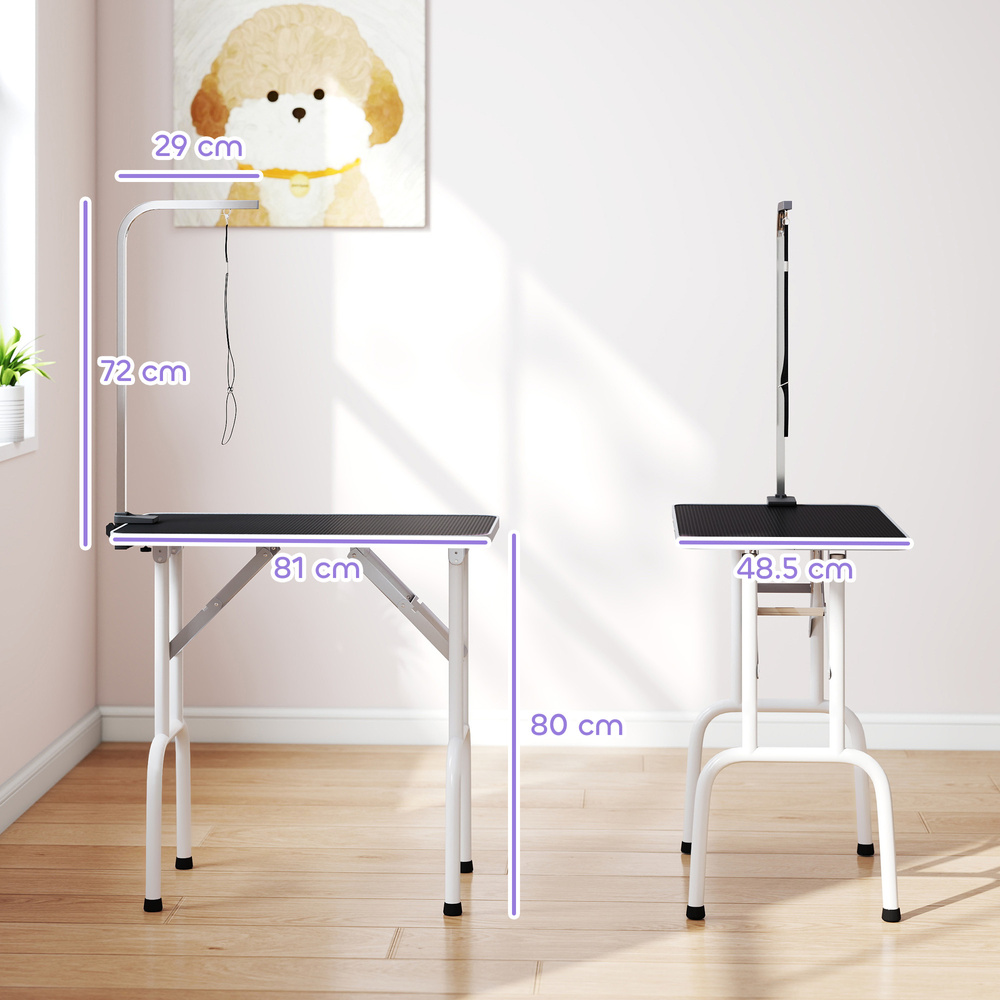PawHut 32" Foldable Dog Grooming Table Pet Drying Beauty Table Adjustable Fixed Arm Rubber Top, Black