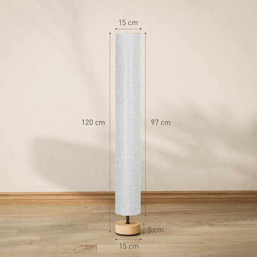 HOMCOM Floor Lamp for Living Room, 47" Modern Standing Lamp with Linen Shade, Wooden Base, Grey