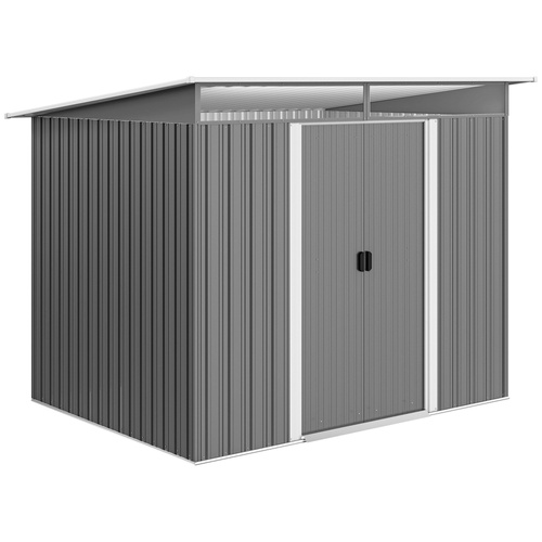 Outsunny 6x8 Metal Garden Shed, Sloped Roof Shed with Ventilation & Storage Solutions, Grey
