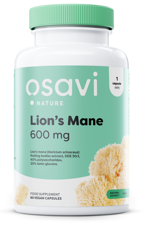 Osavi Lion's Mane 600mg Wspiera Dobry Nastrój i Funkcje Mózgu 60 Kapsułek