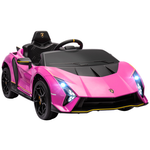 AIYAPLAY 12V Lamborghini Autentica Licensed Kids Electric Car with Remote Control, 4 Suspension Wheels, Soft Start, Pink