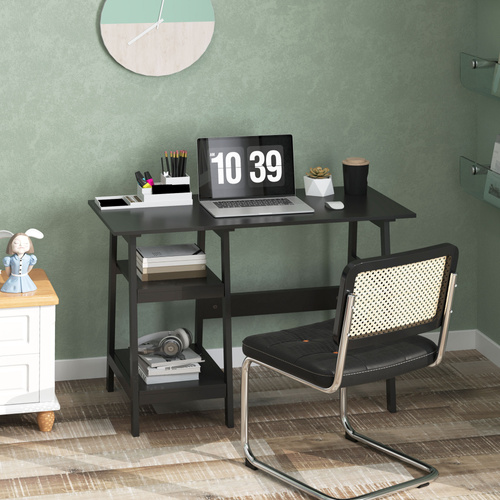 HOMCOM Compact Computer Desk with Storage Shelves, Study Table with Bookshelf, PC Table Workstation for Home Office, Study, Easy Assembly, 106 x 51cm, Black