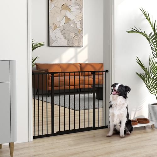 PawHut Dog Gate Pet Safety Gate Stair Barrier Pressure Mount Adjustable 76-82/86-97/101-107 cm, Black