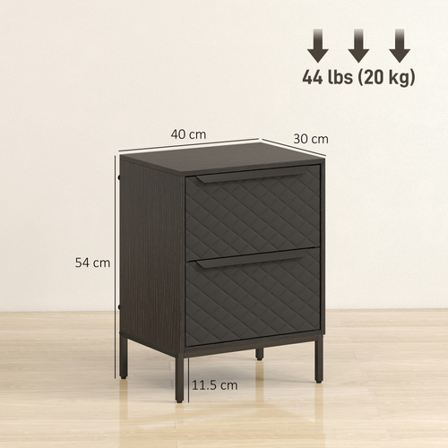 HOMCOM Chest of Drawers, Dresser with 2 Fabric Drawers and Aluminium Handles - Black