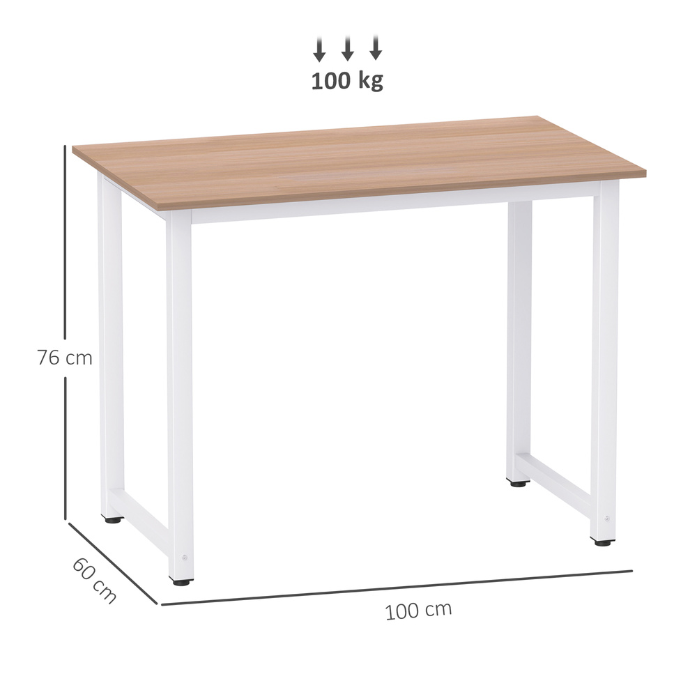 HOMCOM Computer Desk, Writing Table, 100 x 60 x 76cm Workstation for Home Office, Study with Metal Frame, Simple Assembly, White