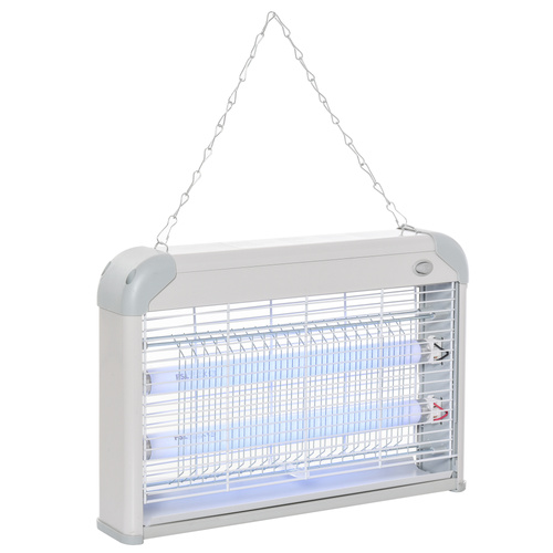 Outsunny Electric Fly Zapper, 20W Electric Fly Killer, Wall Hanging Bug Zapper Indoor & Outdoor Attracting Insect Mosquito Killer, Grey