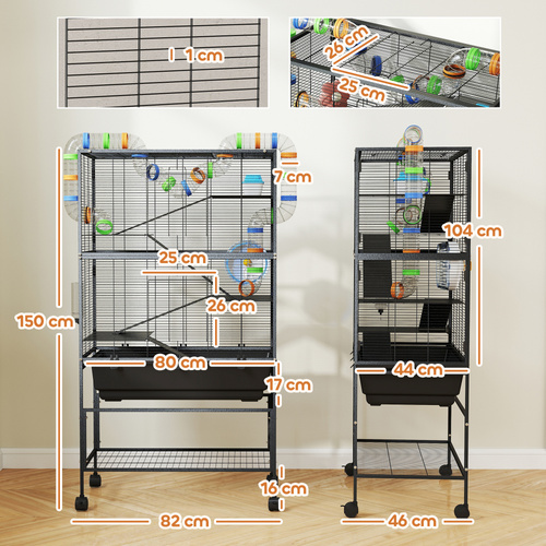 PawHut 5 Tier Large Hamster Cage on Wheels with 17 cm Deep Tray, Storage Shelf for Syrian, Gerbil, Rats