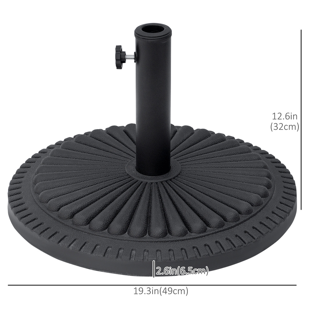 Outsunny 14kg Round Cement Parasol Base Umbrella Weight Stand Holder Fits Φ35mm,Φ38mm,Φ48mm Pole for Patio Outdoor Garden - Black