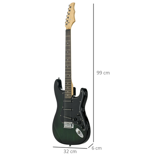 SPORTNOW Six-String Electric Guitar, with 15W Amplifier, Digital Turner, Picks, Shoulder Strap, Case Bag - Dark Green