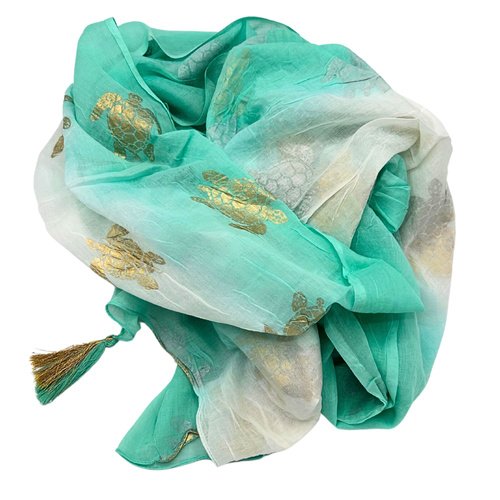 Nomad Sari Pareo – White & Turquoise with Gold Turtle Print