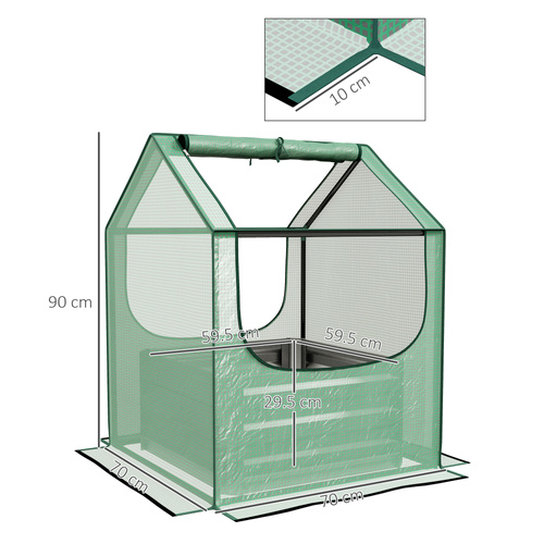 Outsunny 61 x 61cm Garden Planter Bed, with Cover - Green and Silver