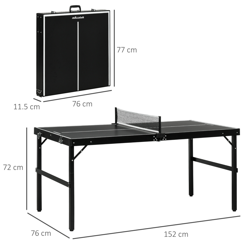 SPORTNOW 5ft Mini Table Tennis Table, Folding Ping Pong Table with Net and Aluminium Frame, Portable Ping Pong Game Set for Indoor Outdoor Use, Black