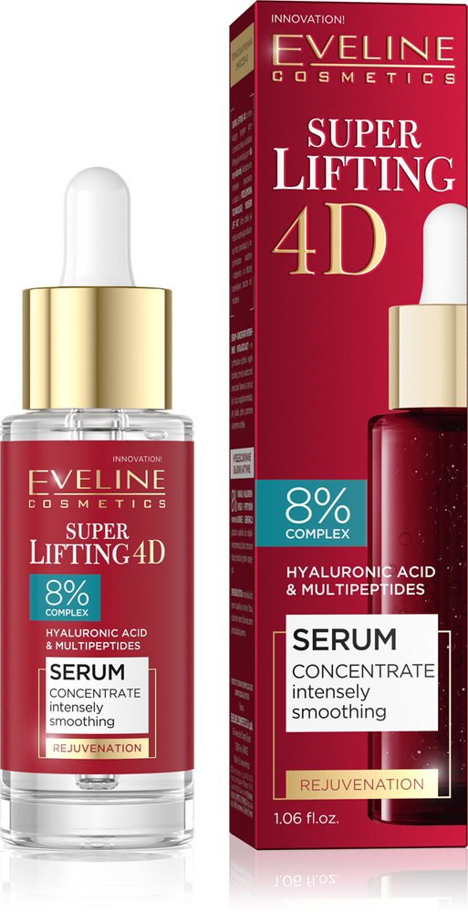 Eveline Super LIfting 4D 8% Complex Intensively Smoothing Rejuvenating Serum Concentrate for Mature Skin 30ml