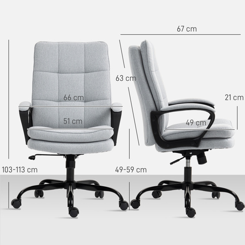 HOMCOM Double Padded Linen-Look Office Chair - Light Grey