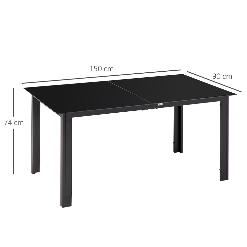 Outsunny Outdoor Dining Table for 6, Aluminium Rectangular Garden Table with Tempered Glass Tabletop for Yard, Patio, Black