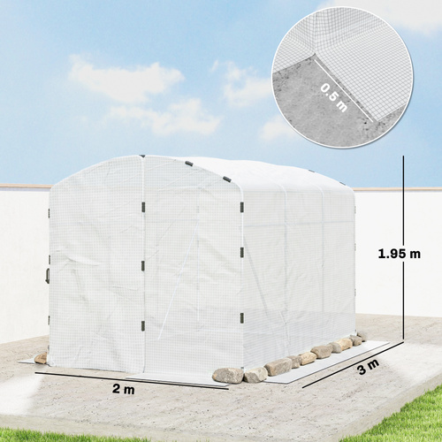 Outsunny Polytunnel Greenhouse Walk-in Grow House with UV-resistant PE Cover, Door and Galvanised Steel Frame, 2 x 2 x 2m, White