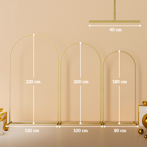 Outsunny Wedding Arch Frame Set, 2.2, 2, 1.8 m Metal Arch Backdrop Stand Set of 3, Balloon Arch Stand Set for Birthday Party, Bridal Shower, Graduation, Ceremony, Banquet Decorations, Gold Tone