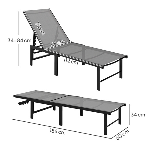 Outsunny Set of Two Reclining Sun Loungers - Grey