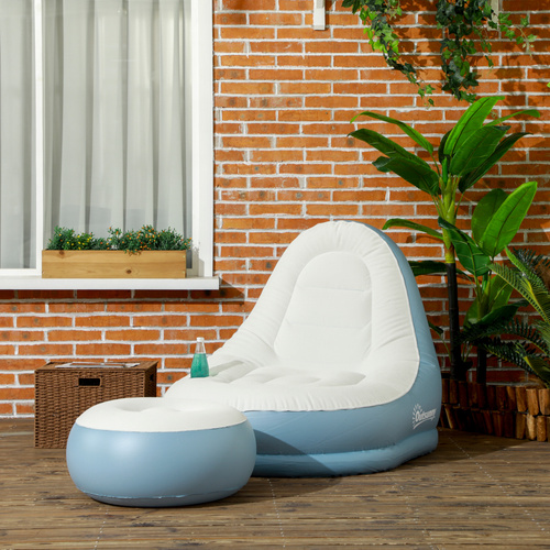 Outsunny Inflatable Tub Chair and Footstool - Blue/White