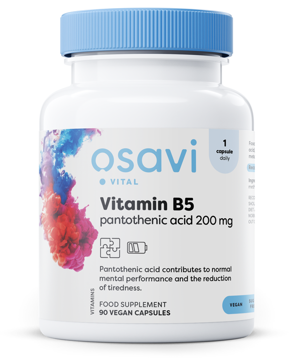 Osavi Vitamin B5 Pantothenic Acid 200mg Wspomaga Sprawność Umysłową 90 Kapsułek