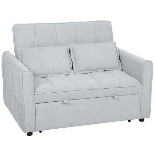 HOMCOM 2 Seater Sofa Bed, 3-in-1 Convertible Sleeper Sofa with Click-clack Adjustable Backrest and 2 Pillows, Light Grey