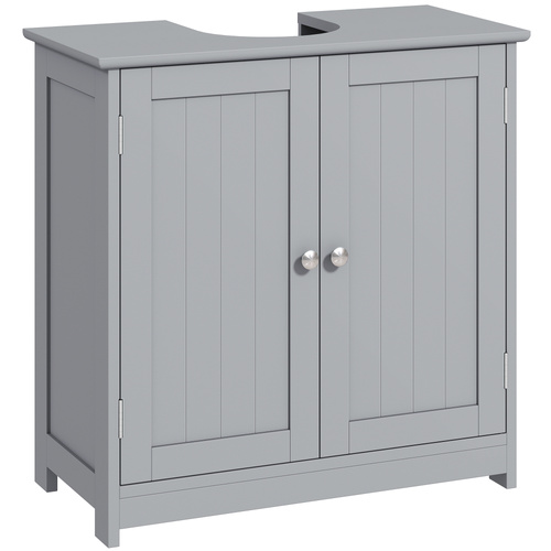 kleankin Under Sink Bathroom Cabinet, Freestanding Under Sink Cabinet with 2 Doors and Adjustable Shelf for Basin without or with Pedestal, Grey