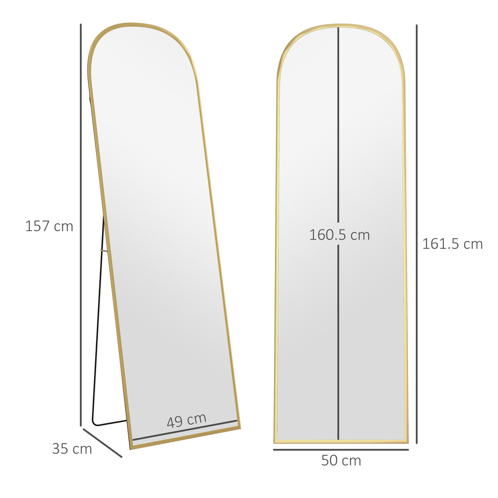 HOMCOM 162cm Aluminium Frame Standing Mirror - Gold