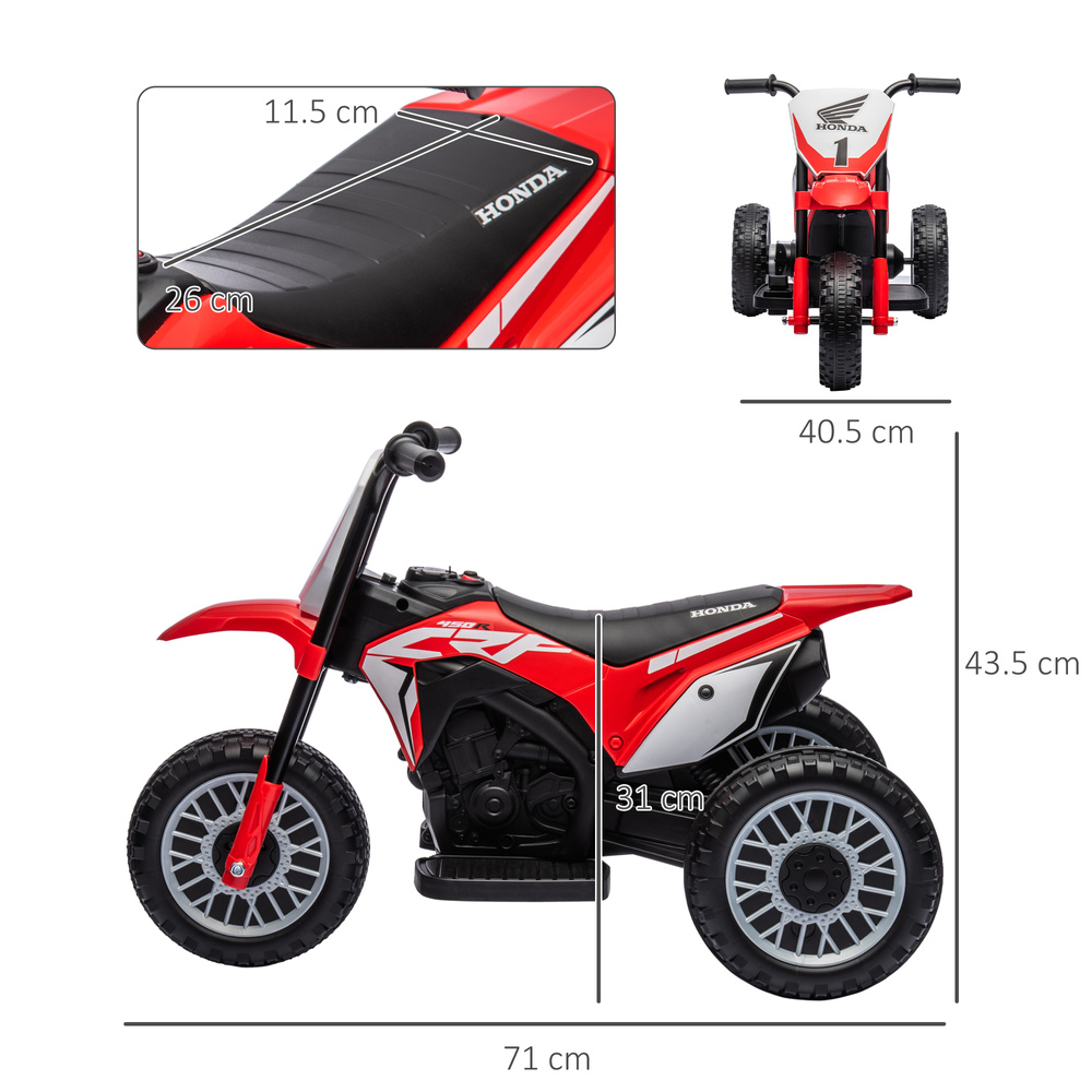 HOMCOM 6V Kids Motorbike, Three-Wheel Kids Electric Motorbike with Horn, Startup Sound for Ages 18-36 Months - Red